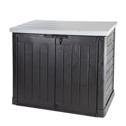 Mülltonnenbox aus Holz, Metall, Edelstahl, Kunststoff