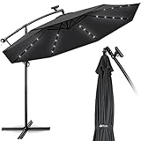 tillvex Alu Ampelschirm LED Solar Ø 300 cm mit Kurbel...